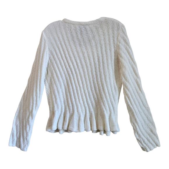 ROMEO & JULIET COUTURE L Cardigan Sweater Cream Ruffle Wool Blend Fairytale 40" - Picture 7 of 9